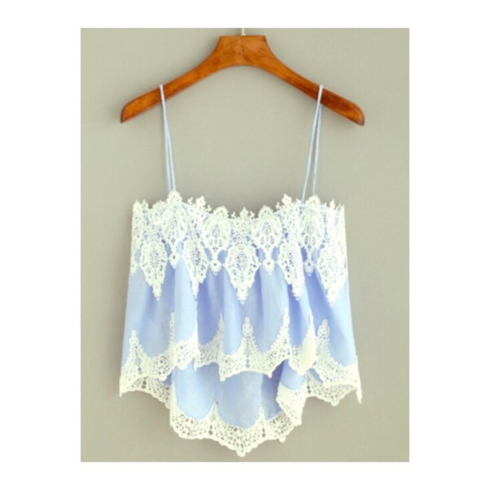 Blue Crochet Trim High Low Cami Top